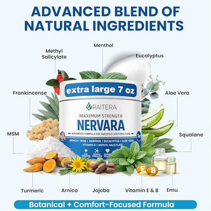 Raitera Neuropathy Cream – Extra Strength for Feet, Hands, Legs, Toes – Advanced Cooling Non-Greasy Fast Absorbing Formula - Natural Ingredients Frankincense, Arnica, Aloe Vera, Turmeric, MSM - Maple Wellness Supplements