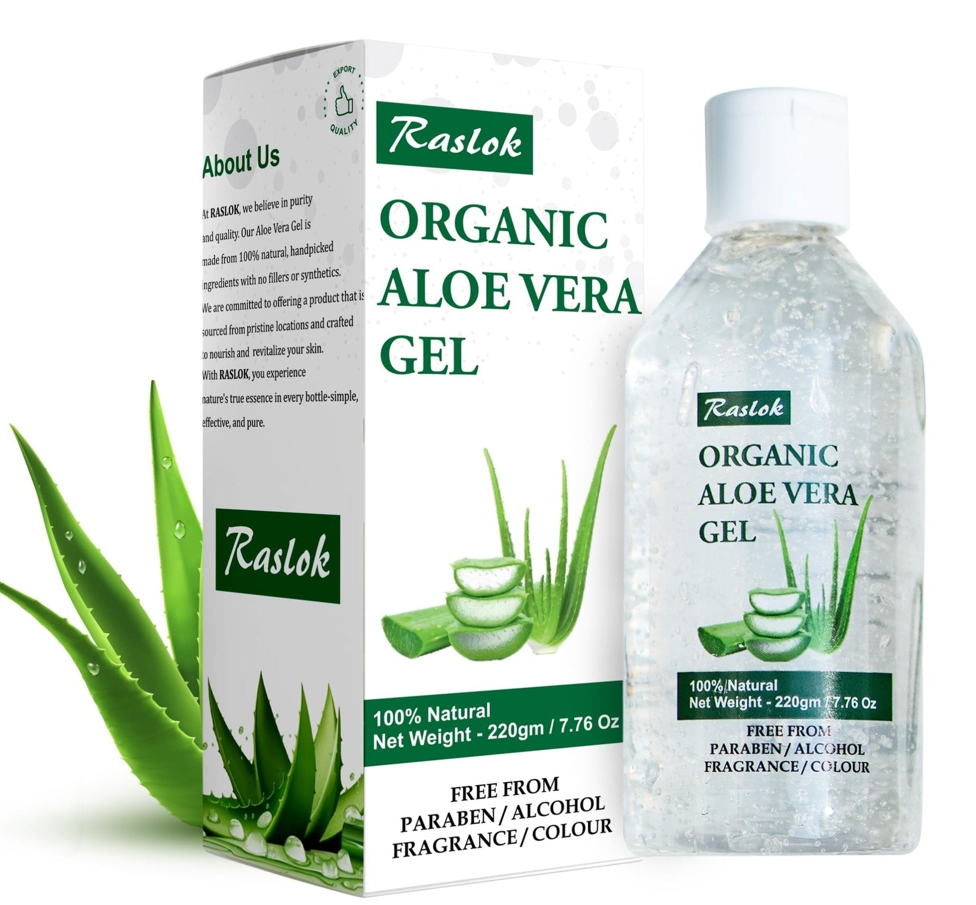 Raslok Aloe Vera Gel | 99% Pure Natural Aloe Gel For Moisturizing Face Skin & Hair Care,Durable Moisturizing Hydrating Soothing, Non-Sticky (7.7 OZ) - Maple Wellness Supplements