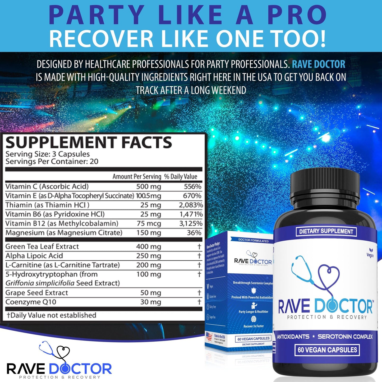 Rave Doctor 5 HTP Supplement - Essential Rave Vitamins for Festival Goers, Rave Accessories, Festival Essentials, Festival Gear, Rave Essentials, 5htp Supplement - Maple Wellness Supplements