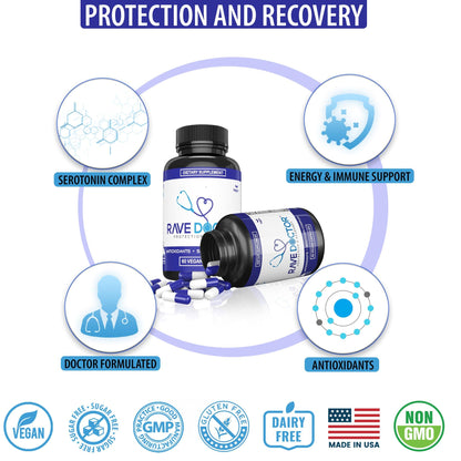 Rave Doctor 5 HTP Supplement - Essential Rave Vitamins for Festival Goers, Rave Accessories, Festival Essentials, Festival Gear, Rave Essentials, 5htp Supplement - Maple Wellness Supplements