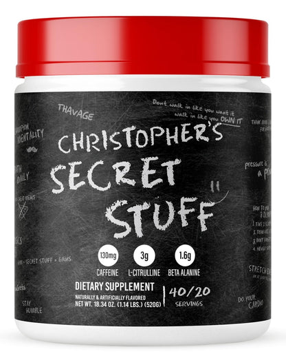 RAW Christopher's Secret Stuff Pre Workout Powder, Thavage (Tastes Like Winning) - Chris Bumstead CBUM Preworkout Supplement for Men & Women - Working Out, Hydration & Energy - 40 Servings - Maple Wellness Supplements
