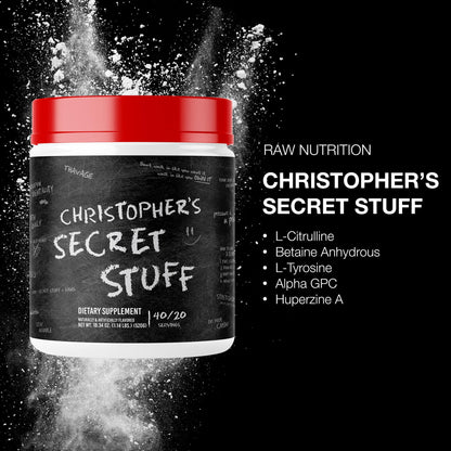 RAW Christopher's Secret Stuff Pre Workout Powder, Thavage (Tastes Like Winning) - Chris Bumstead CBUM Preworkout Supplement for Men & Women - Working Out, Hydration & Energy - 40 Servings - Maple Wellness Supplements