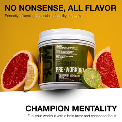 RAW Essential Pre-Workout Powder (Champion Mentality) - Chris Bumstead Sports Nutrition Supplement for Men & Women - Preworkout Energy Powder with Caffein - Maple Wellness Supplements