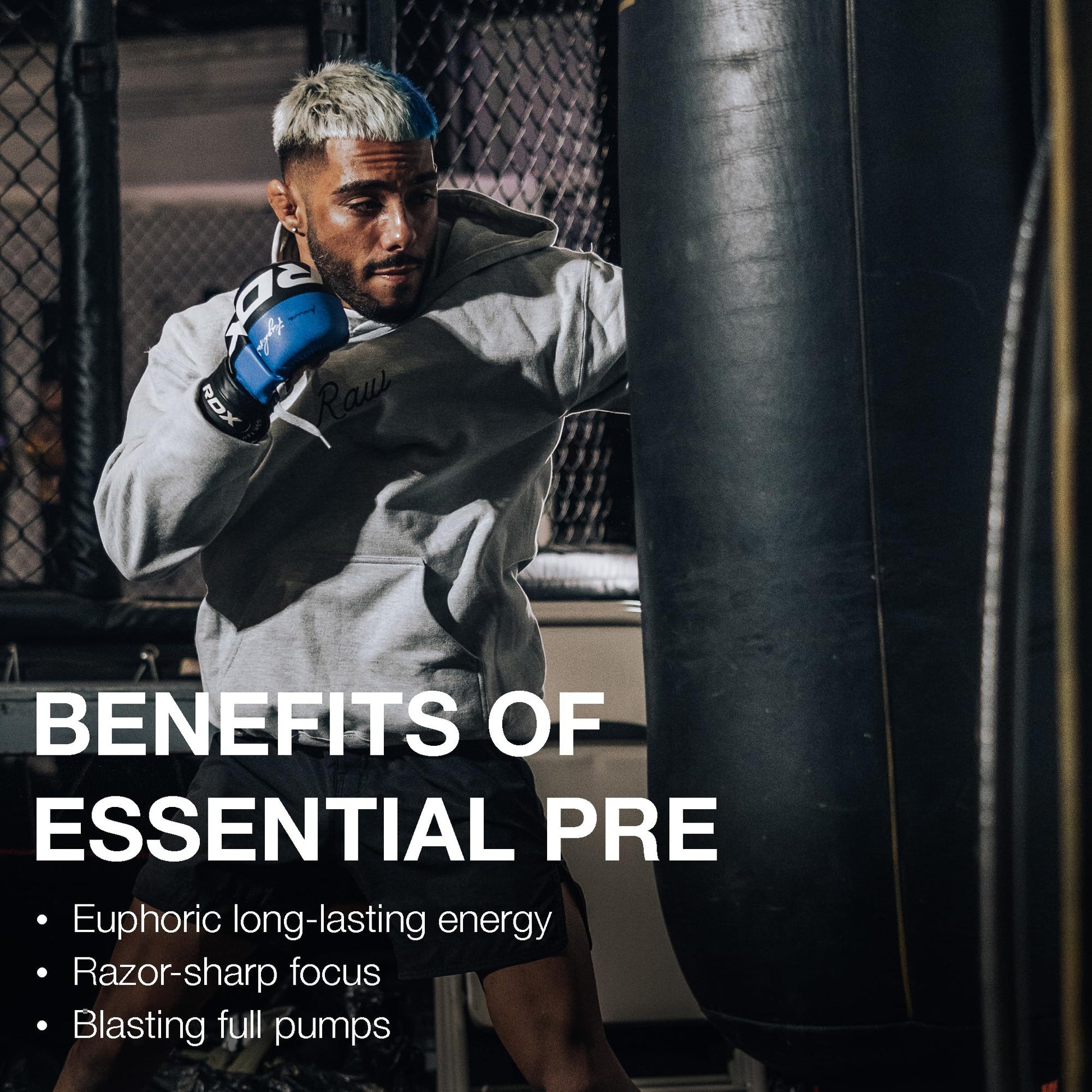 RAW Essential Pre-Workout Powder (Fruit Burst) - Chris Bumstead Sports Nutrition Supplement for Men & Women - Preworkout Energy Powder with Caffeine - Maple Wellness Supplements