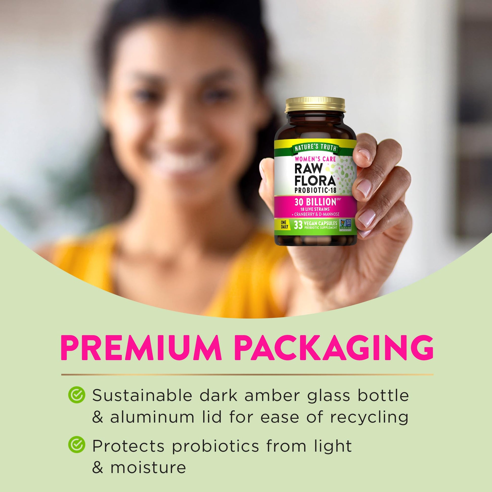 Raw Flora Probiotics for Women | 30 Billion CFU | 33 Capsules | with Cranberry and D-Mannose | Vegan, Non-GMO & Gluten Free Supplement - Maple Wellness Supplements