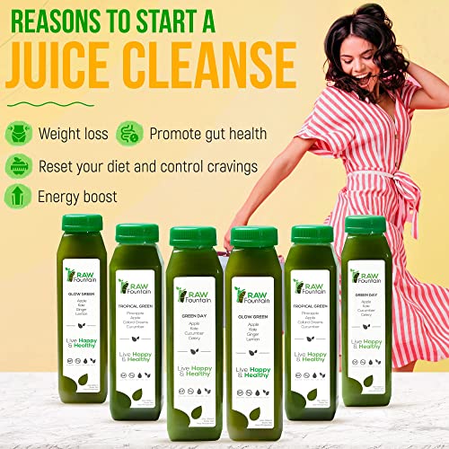 Raw Fountain 7 Day Green Juice Cleanse, All Natural Raw, Vegan Detox, Cold Pressed - Maple Wellness Supplements