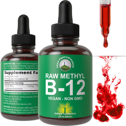 Raw Methyl B12 Liquid Drops. Sublingual Fast Acting Advanced Vegan B 12 Liquid Vitamin Supplement. High Bioavailability Methylcobalamin B-12 Vitamins for Energy, Focus and Relief. for Men + Women - Maple Wellness Supplements