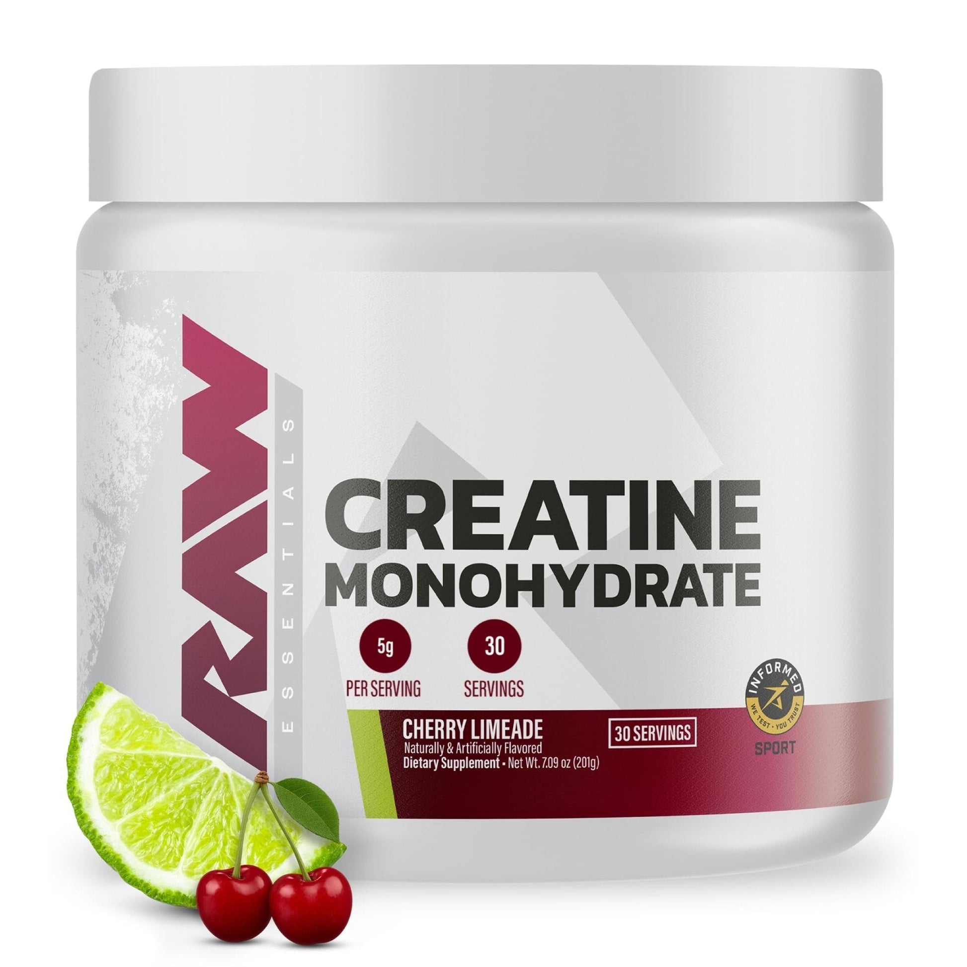 RAW Nutrition Creatine Monohydrate Powder, Cherry Limeade (30 Servings) - Micronized Creatine Monohydrate Supplement for Workout Performance, Build Muscle & Strength - Maple Wellness Supplements
