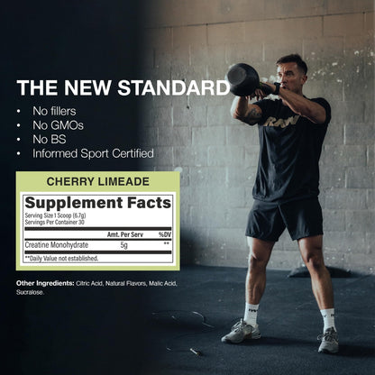 RAW Nutrition Creatine Monohydrate Powder, Cherry Limeade (30 Servings) - Micronized Creatine Monohydrate Supplement for Workout Performance, Build Muscle & Strength - Maple Wellness Supplements