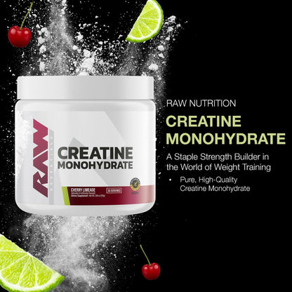 RAW Nutrition Creatine Monohydrate Powder, Cherry Limeade (30 Servings) - Micronized Creatine Monohydrate Supplement for Workout Performance, Build Muscle & Strength - Maple Wellness Supplements