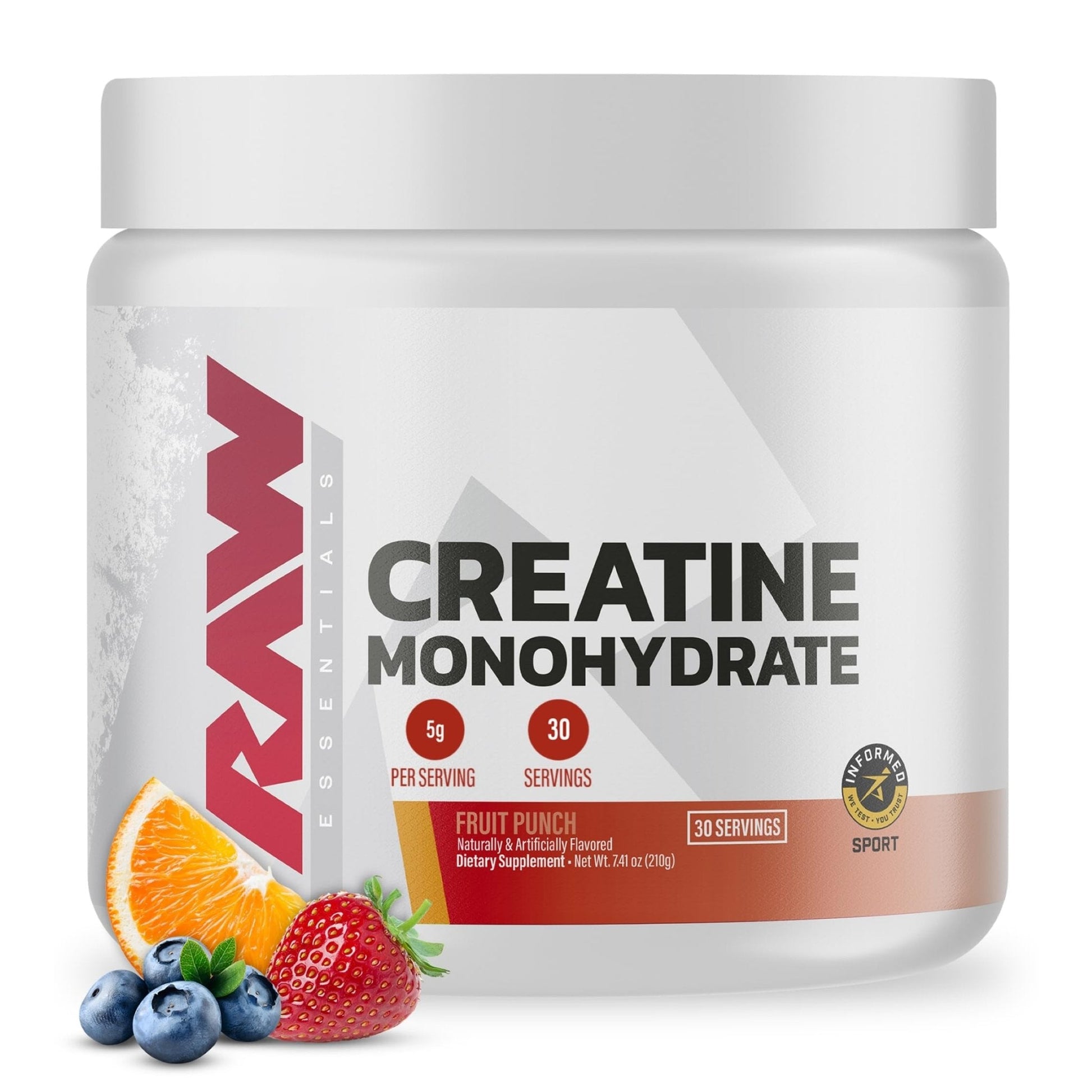 RAW Nutrition Creatine Monohydrate Powder, Fruit Punch (30 Servings) - Micronized Creatine Monohydrate Supplement for Workout Performance, Build Muscle & Strength - Maple Wellness Supplements