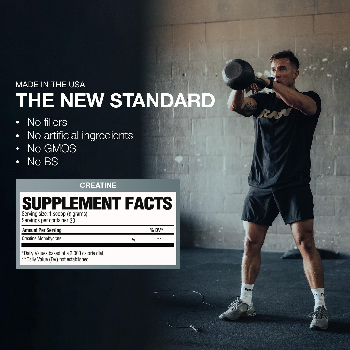 RAW Nutrition Creatine Monohydrate Powder, Unflavored (30 Servings) - Micronized Creatine Monohydrate Supplement for Workout Performance, Build Muscle & Strength - Maple Wellness Supplements