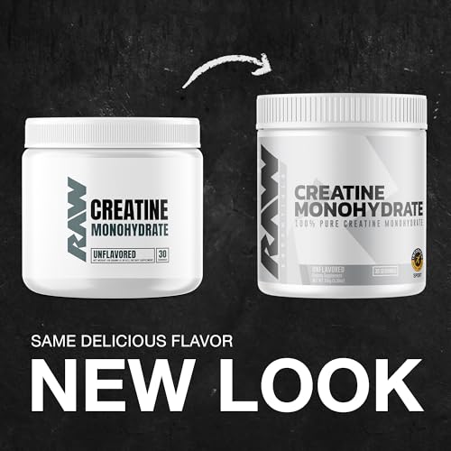 RAW Nutrition Creatine Monohydrate Powder, Unflavored (30 Servings) - Micronized Creatine Monohydrate Supplement for Workout Performance, Build Muscle & Strength - Maple Wellness Supplements