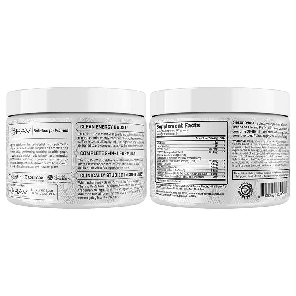 RAW Synergies Pre Workout Thermogenic Fat Burner Powder for Women and Men, - Maple Wellness Supplements