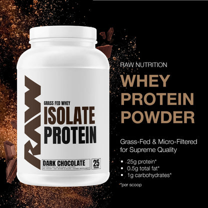 RAW Whey Isolate Protein Powder, Dark Chocolate - 100% Grass-Fed Sports Nutrition - Maple Wellness Supplements