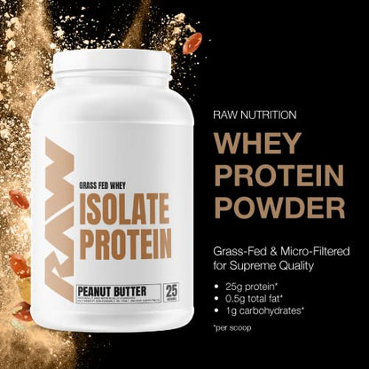 RAW Whey Isolate Protein Powder, Peanut Butter - 100% Grass-Fed Sports Nutrition Protein - Maple Wellness Supplements