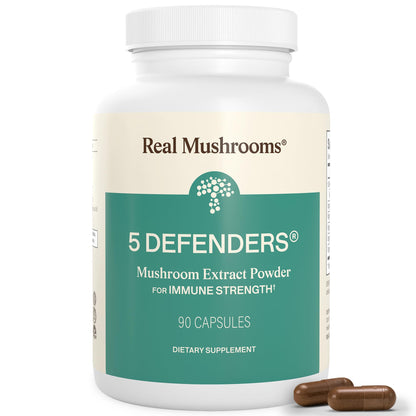 Real Mushrooms 5 Defenders - Adaptogenic Mushrooms Complex with Chaga, Reishi, Turkey Tail, Maitake & Shiitake for Wellness Support - Maple Wellness Supplements