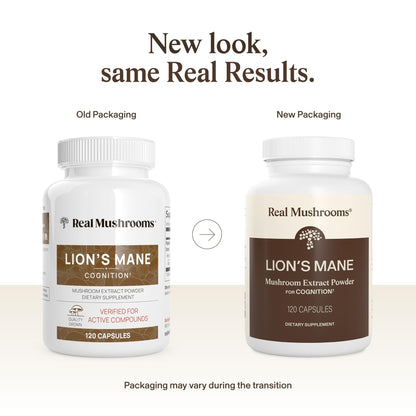 Real Mushrooms Lions Mane Mushroom Cognition (120 Capsules) Lions Mane Mushroom Powder Extract Capsules - Maple Wellness Supplements