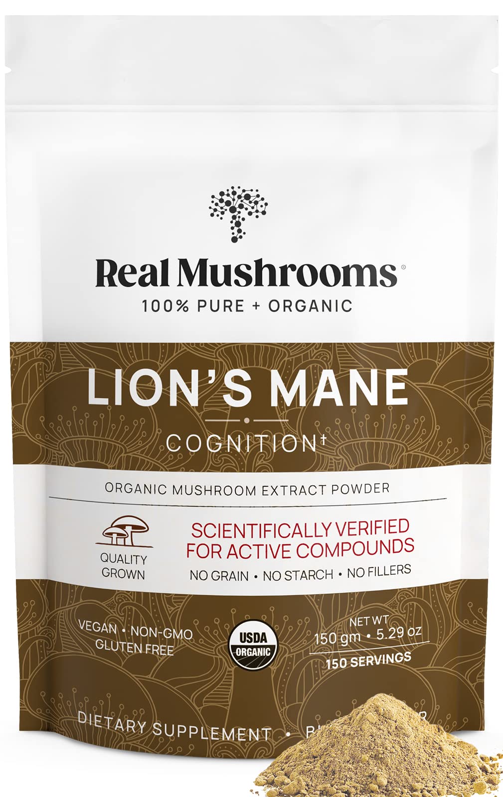 Real Mushrooms Lion’s Mane Powder - Organic Lions Mane Mushroom Extract - Maple Wellness Supplements