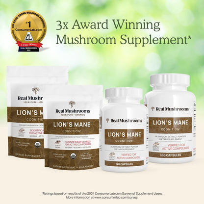 Real Mushrooms Lion’s Mane Powder - Organic Lions Mane Mushroom Extract - Maple Wellness Supplements