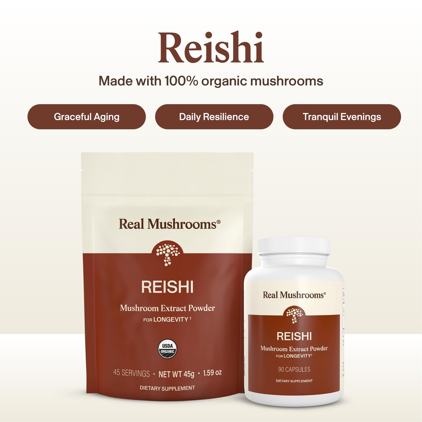 Real Mushrooms Reishi Mushroom Capsules - Handpicked Organic Mushroom Extracts - Maple Wellness Supplements