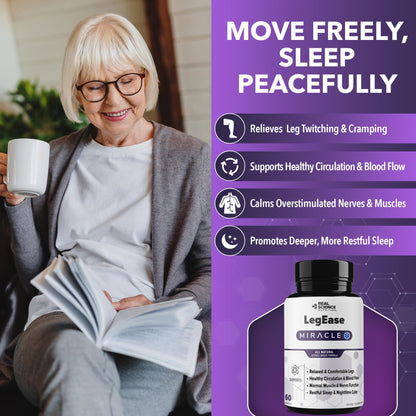 Real Science LegEase Miracle – All Natural Restless Legs Syndrome Relief & Leg Cramp Supplement with Vitamins C, D, K, B6, B12 + Nitric Oxide Support – Sleep & Circulation Aid – Made in USA, 60 Caps - Maple Wellness Supplements