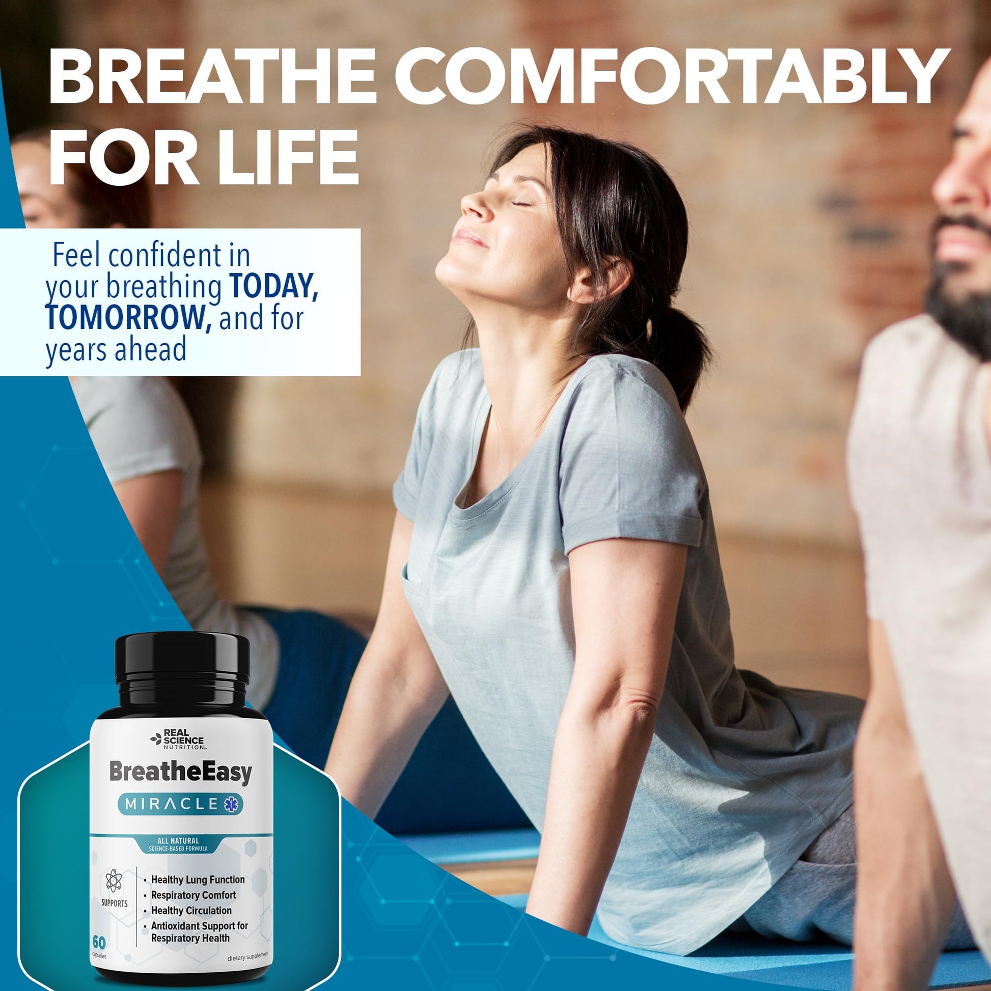 Real Science Nutrition BreatheEasy Lung Support Supplement for Lung Health & Respiratory Wellness – Lung Cleanse Formula with Vinitrox, GABA for Circulation Support - Made in USA - 60 Capsules - Maple Wellness Supplements