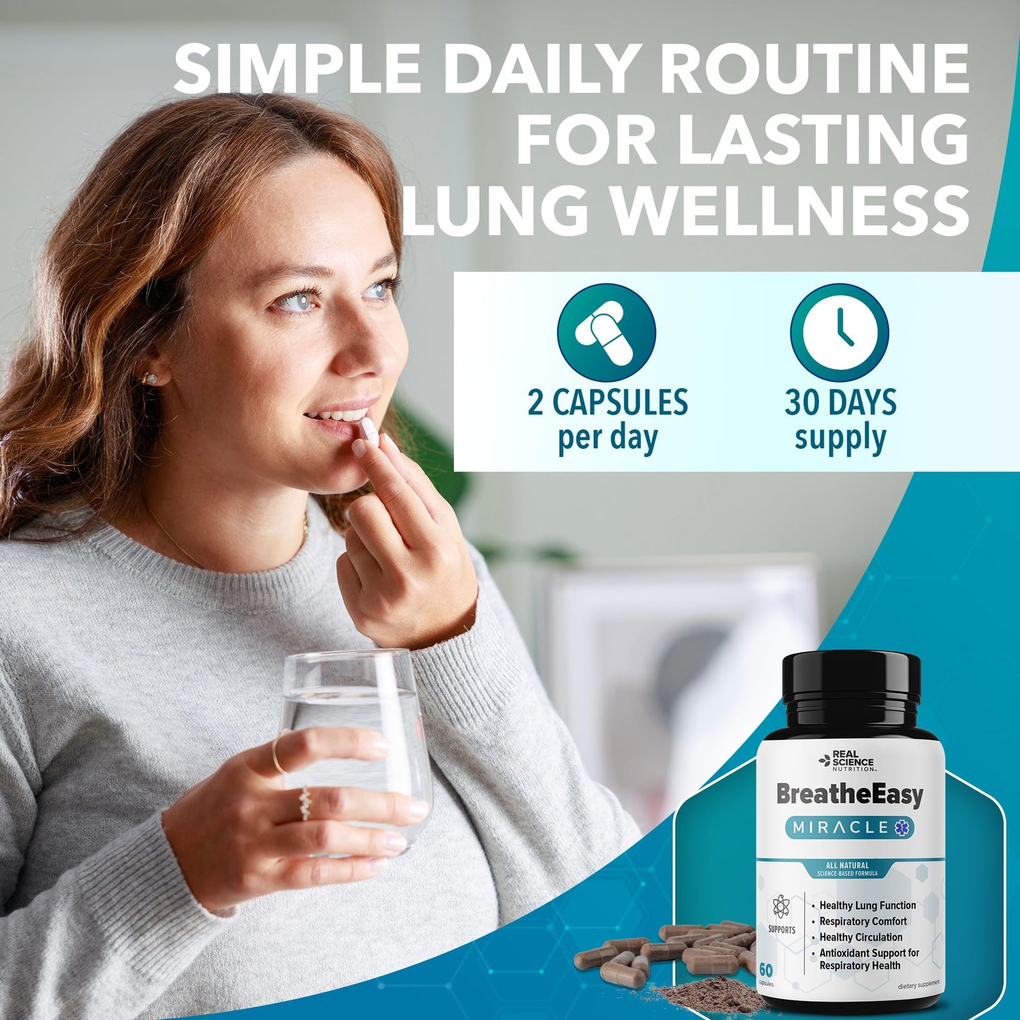 Real Science Nutrition BreatheEasy Lung Support Supplement for Lung Health & Respiratory Wellness – Lung Cleanse Formula with Vinitrox, GABA for Circulation Support - Made in USA - 60 Capsules - Maple Wellness Supplements