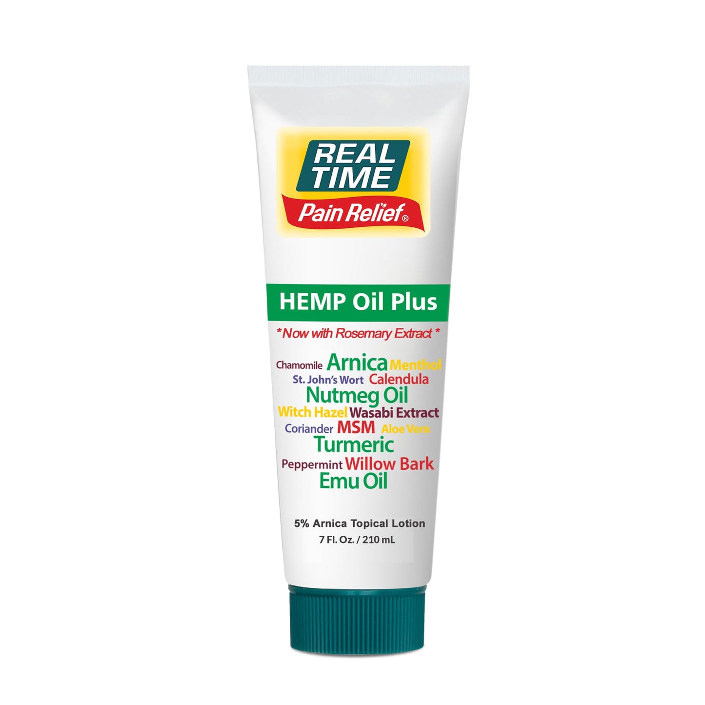 Real Time Pain Relief Hemp Oil Plus 7 oz Tube | 20 Natural Ingredients: 5% Arnica, Turmeric & More | Fast-Absorbing Lotion for Muscles, Hands, Feet, Ankles, Back, Shoulders & Knees - Maple Wellness Supplements