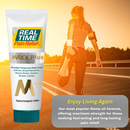 Real Time Pain Relief MAXX Plus - 7oz Tube | Intensive Formula with 19 Natural Ingredients Including Hemp Oil | Fast-Acting Relief for Muscle Pain, Arthritis, Backaches, and More - Maple Wellness Supplements