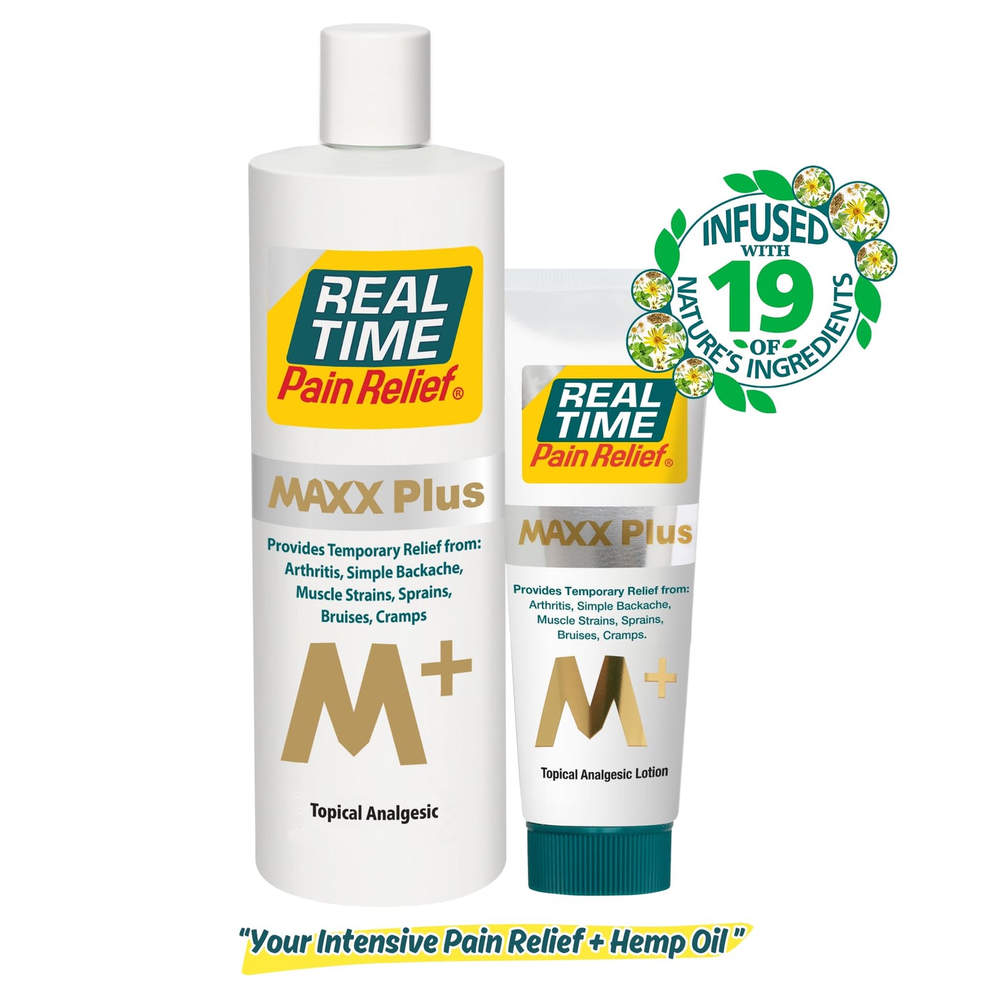 Real Time Pain Relief MAXX Plus - 7oz Tube | Intensive Formula with 19 Natural Ingredients Including Hemp Oil | Fast-Acting Relief for Muscle Pain, Arthritis, Backaches, and More - Maple Wellness Supplements