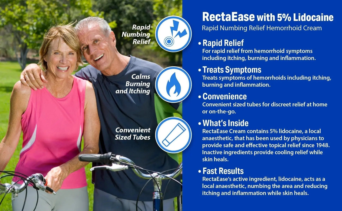 RectaEase 5% Lidocaine Hemorrhoid Topical Relief Cream, Rapid Numbing for Itching & Burning, Extra Strength Anorectal Treatment for Sensitive Areas, Advanced Formula for Fast Soothing Care, 1 oz Tube - Maple Wellness Supplements