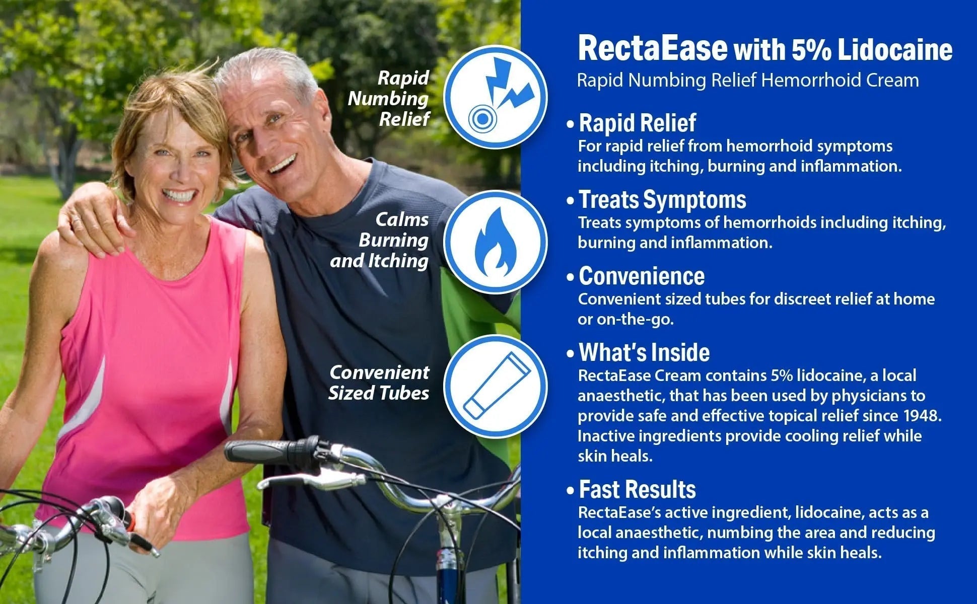 RectaEase 5% Lidocaine Hemorrhoid Topical Relief Cream, Rapid Numbing for Itching & Burning, Extra Strength Anorectal Treatment for Sensitive Areas, Advanced Formula for Fast Soothing Care, 1 oz Tube - Maple Wellness Supplements