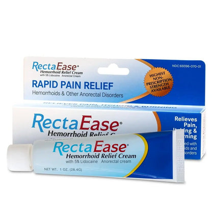 RectaEase 5% Lidocaine Hemorrhoid Topical Relief Cream, Rapid Numbing for Itching & Burning, Extra Strength Anorectal Treatment for Sensitive Areas, Advanced Formula for Fast Soothing Care, 1 oz Tube - Maple Wellness Supplements
