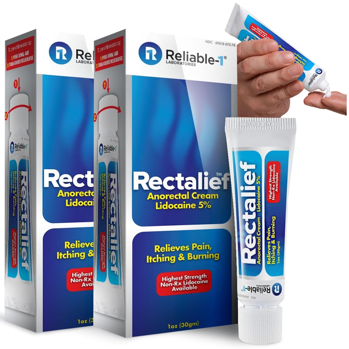 Rectalief 5% Lidocaine Hemorrhoid Cream (Max Non-RX Strength) Reliable-1 Laboratories Soothing Anorectal, Numbing Hemorrhoidal Ointment - Pain, Itching, & Burning, Strongest OTC Anal Treatment, 2-Pack - Maple Wellness Supplements