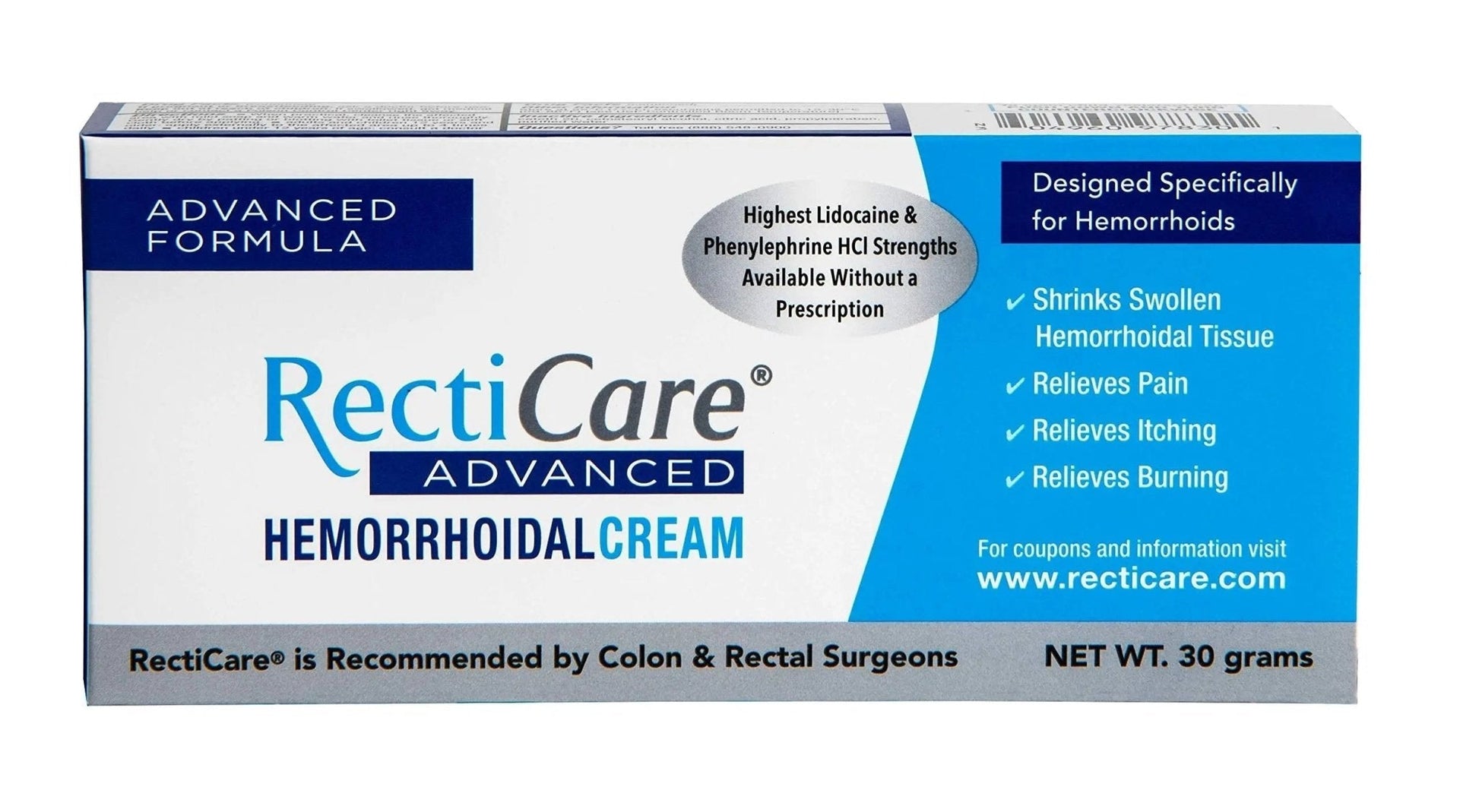 Recticare Advanced Hemorrhoidal Cream: Advanced Treatment to Shrink & Soothe Hemorrhoids - Itch, Pain, Burn Relief - 30g Hemorrhoidal Cream with Lidocaine - Maple Wellness Supplements