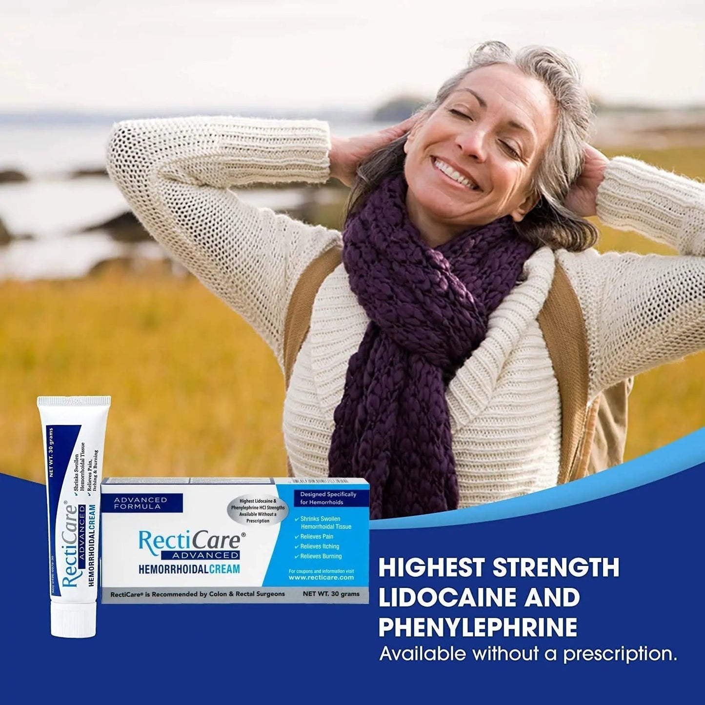 Recticare Advanced Hemorrhoidal Cream: Advanced Treatment to Shrink & Soothe Hemorrhoids - Itch, Pain, Burn Relief - 30g Hemorrhoidal Cream with Lidocaine - Maple Wellness Supplements