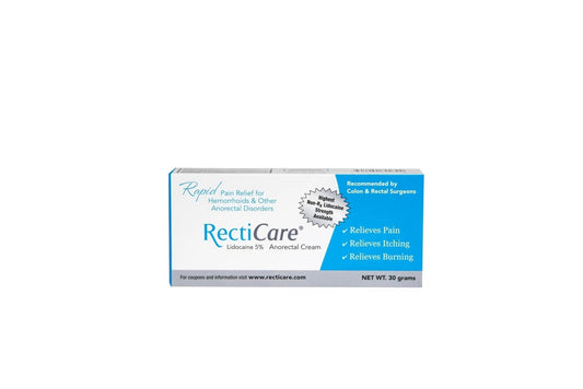 Recticare Anorectal Lidocaine 5% Cream: Topical Numbing Cream for Treatment of Hemorrhoids & Other Anorectal Disorders - 30g Tube - Maple Wellness Supplements