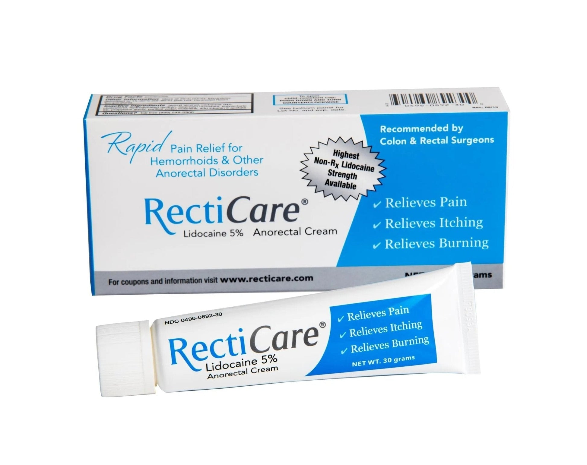 Recticare Anorectal Lidocaine 5% Cream: Topical Numbing Cream for Treatment of Hemorrhoids & Other Anorectal Disorders - 30g Tube - Maple Wellness Supplements