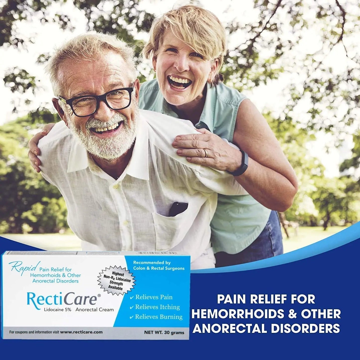 Recticare Anorectal Lidocaine 5% Cream: Topical Numbing Cream for Treatment of Hemorrhoids & Other Anorectal Disorders - 30g Tube - Maple Wellness Supplements