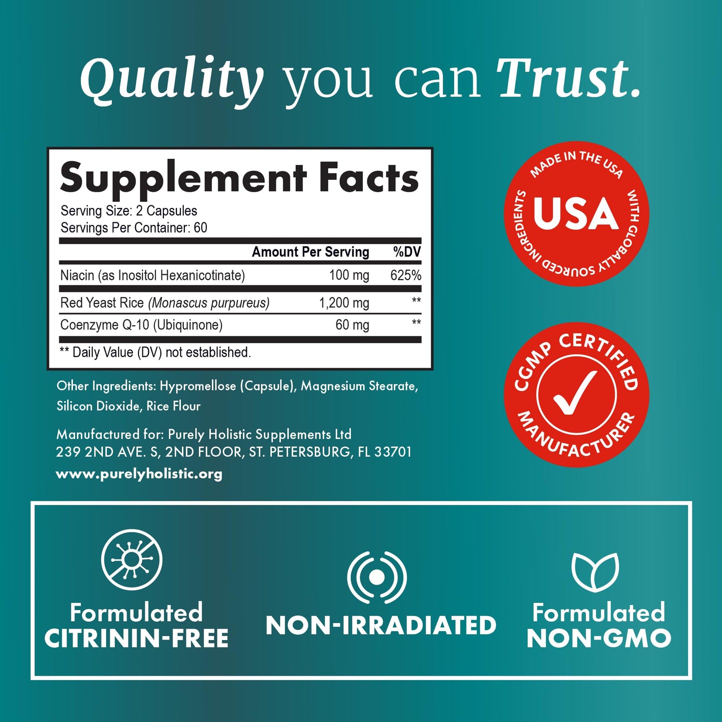 Red Yeast Rice with CoQ10 Supplement | Healthy Cholesterol Levels & Heart Health Support | Extra Strength Red Yeast Rice 1200 MG (600 MG Per Capsule) with Monakolin K - Maple Wellness Supplements