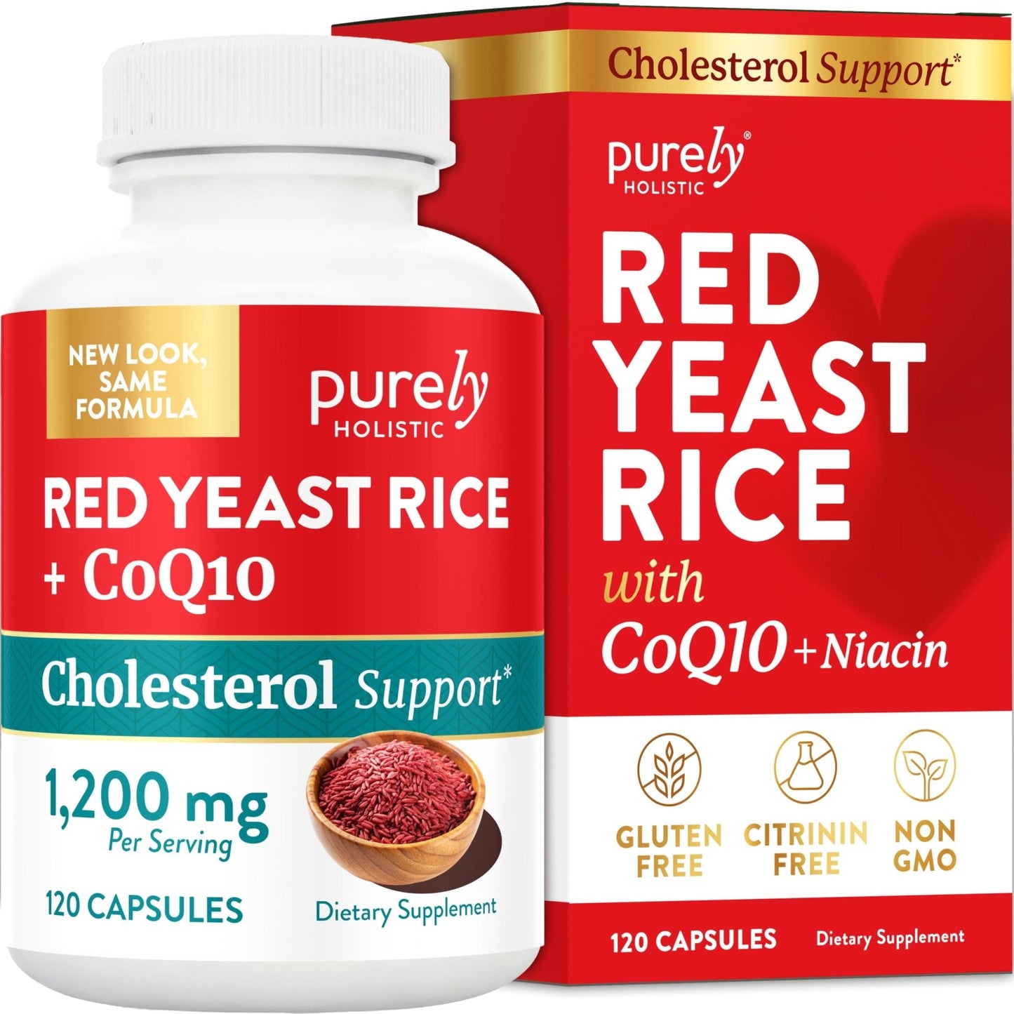 Red Yeast Rice with CoQ10 Supplement | Healthy Cholesterol Levels & Heart Health Support | Extra Strength Red Yeast Rice 1200 MG (600 MG Per Capsule) with Monakolin K - Maple Wellness Supplements