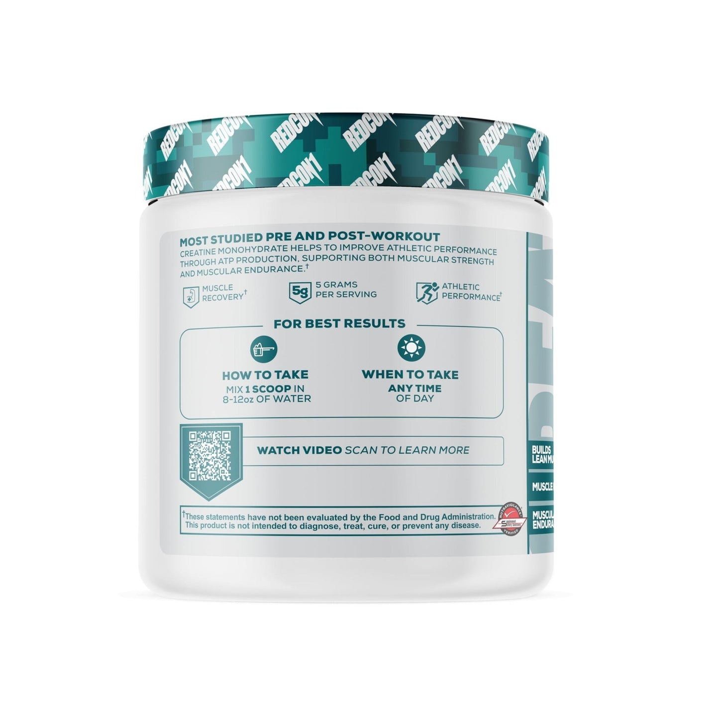 REDCON1 Creatine Monohydrate - Keto Friendly + Vegan Pre & Post Workout Supplement - Creatine Powder to Support Recovery & Athletic Performance (60 Servings) - Maple Wellness Supplements