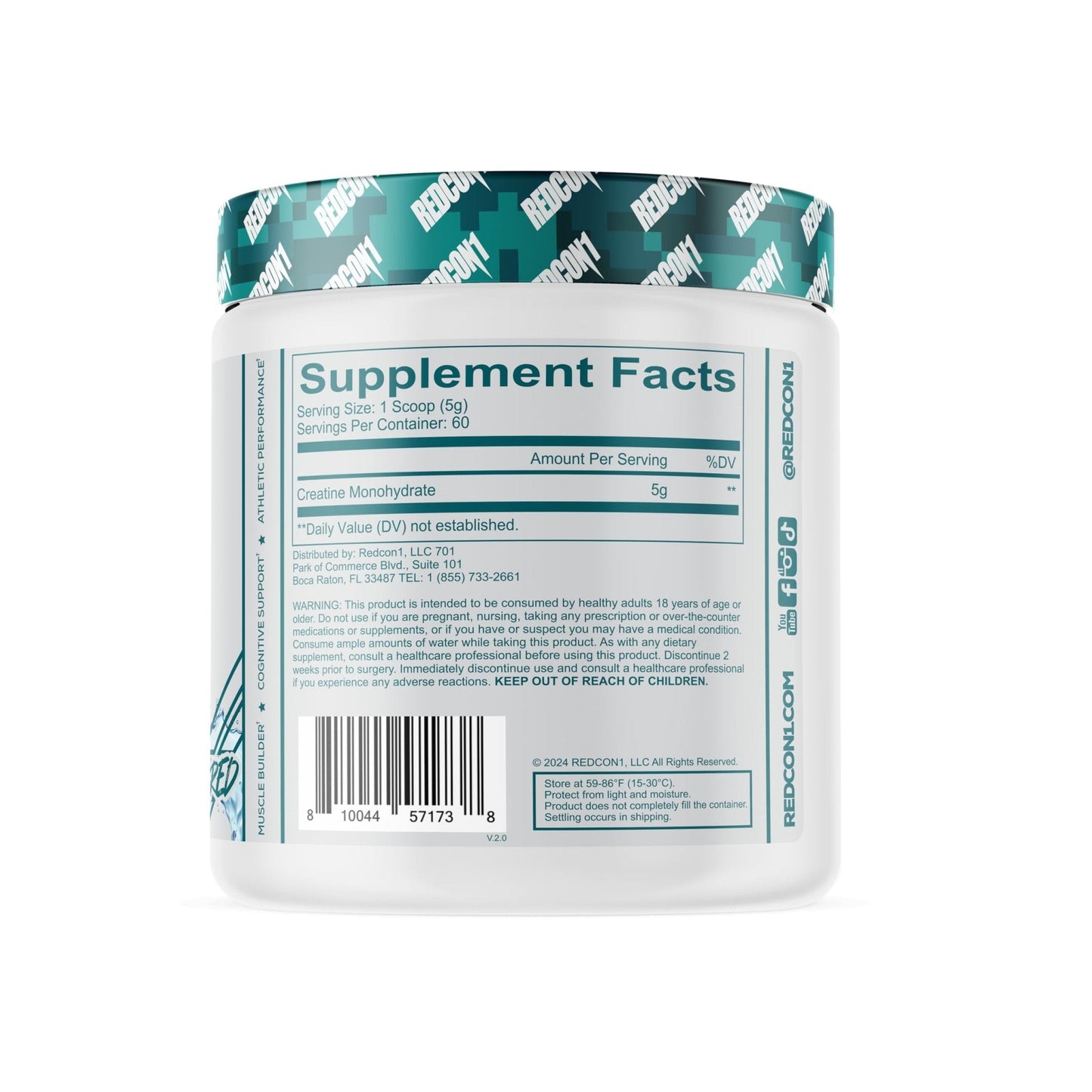 REDCON1 Creatine Monohydrate - Keto Friendly + Vegan Pre & Post Workout Supplement - Creatine Powder to Support Recovery & Athletic Performance (60 Servings) - Maple Wellness Supplements