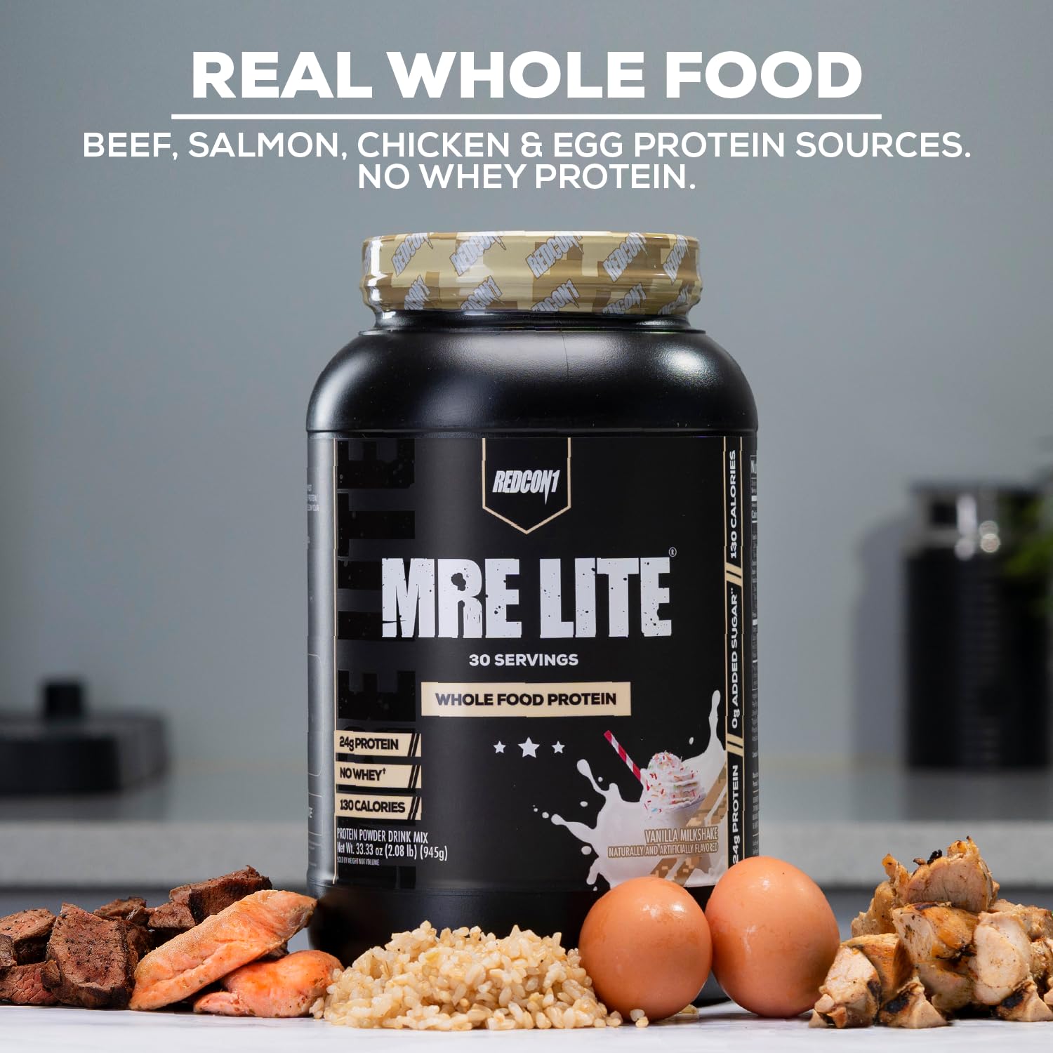 REDCON1 MRE Lite Whole Food Protein Powder, Strawberry Shortcake - Low Carb & Whey - Maple Wellness Supplements