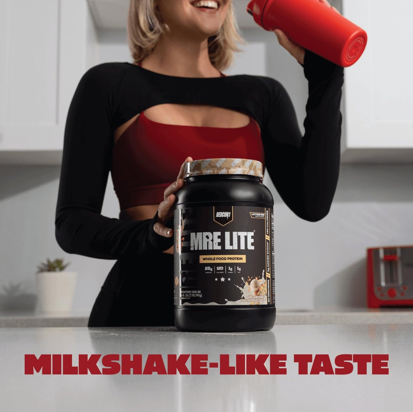 REDCON1 MRE LITE Whole Food Protein Powder, Vanilla Milkshake - Lactose Free & Sugar Free Meal Replacement with Animal Protein Blends - Easy to Digest Formula - Only 1g Carb per Serving (30 Servings) - Maple Wellness Supplements