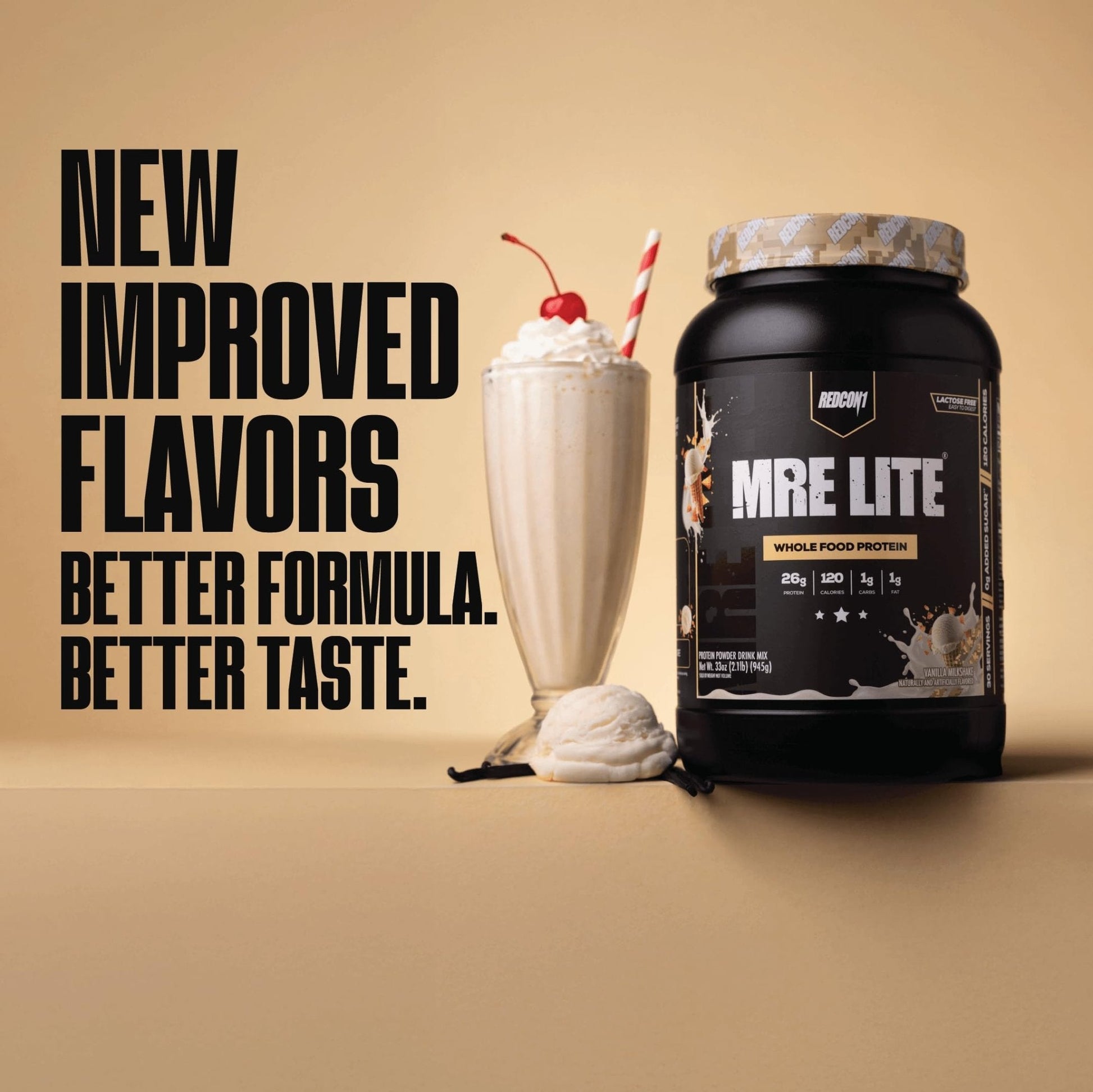 REDCON1 MRE LITE Whole Food Protein Powder, Vanilla Milkshake - Lactose Free & Sugar Free Meal Replacement with Animal Protein Blends - Easy to Digest Formula - Only 1g Carb per Serving (30 Servings) - Maple Wellness Supplements