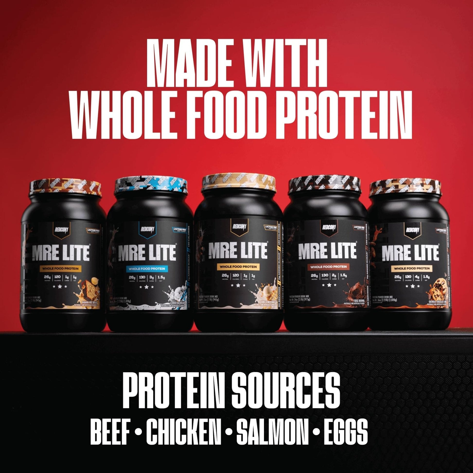 REDCON1 MRE LITE Whole Food Protein Powder, Vanilla Milkshake - Lactose Free & Sugar Free Meal Replacement with Animal Protein Blends - Easy to Digest Formula - Only 1g Carb per Serving (30 Servings) - Maple Wellness Supplements