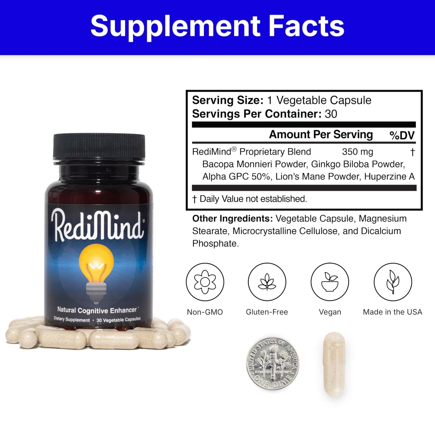RediMind - Natural Cognitive Enhancement Supplement Capsule - Non-GMO, Vegan, Gluten-Free - Maple Wellness Supplements