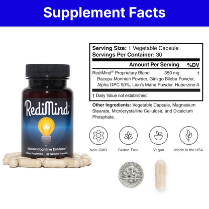 RediMind - Natural Cognitive Enhancement Supplement Capsule - Non-GMO, Vegan, Gluten-Free - Maple Wellness Supplements